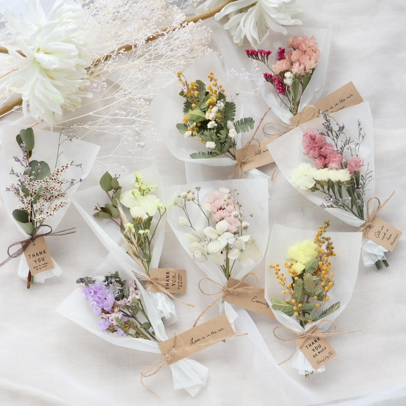 【カラー選べます！】小さな白ラッピングのドライフラワー花束＊ミニブーケ