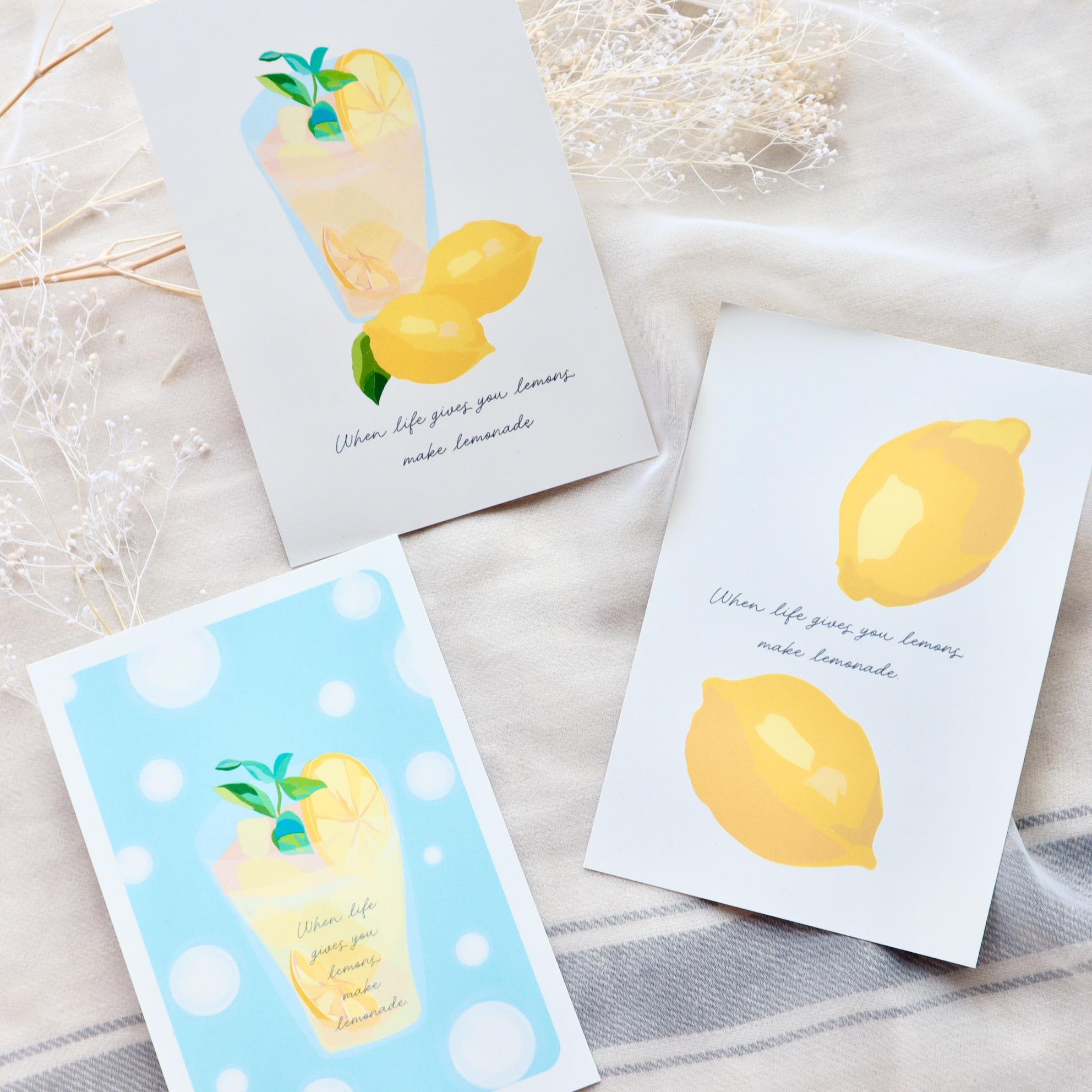【暑中見舞いにも】爽やかレモンとレモネードのポストカード3枚セット