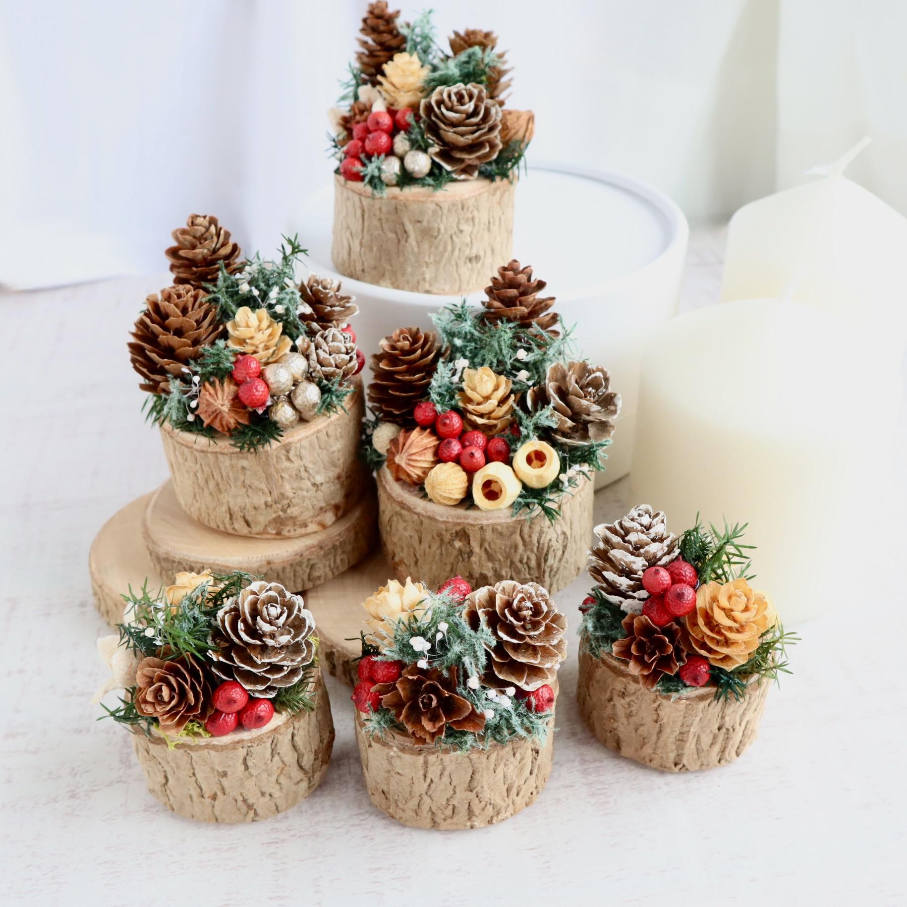 【ミニチュア】丸太のクリスマスアレンジ
